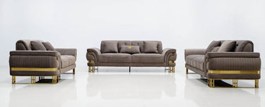 Tokyo Modern Luxury Sofa Set in Brown Velvet with Gold Accents & Plush Cushions - UK Luxury Furniture